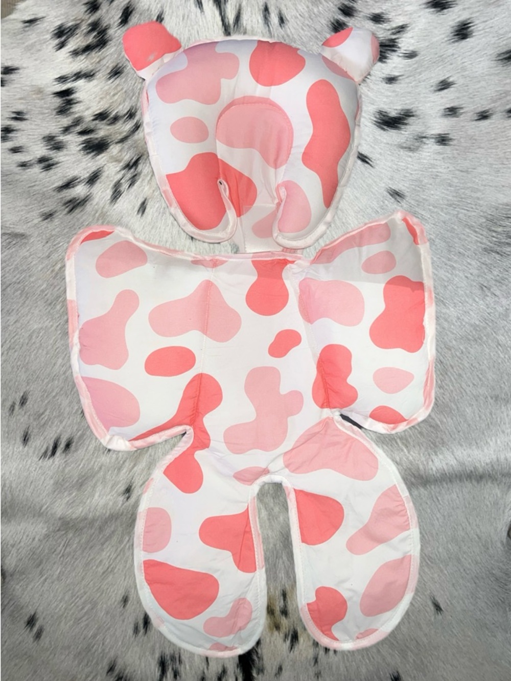 Pink Cow Print Minky Dot Reversible Baby Stroller or Car Insert Head Support
